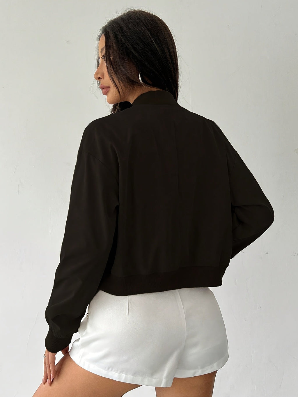 Cropped Bomber Jacket Women Lightweight Snap Button