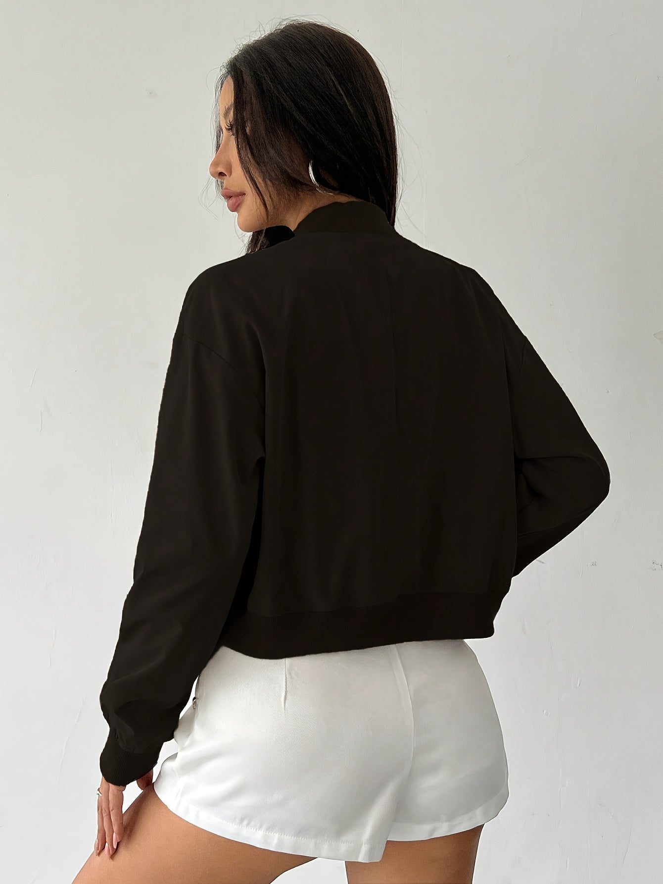 Cropped Bomber Jacket Women Lightweight Snap Button