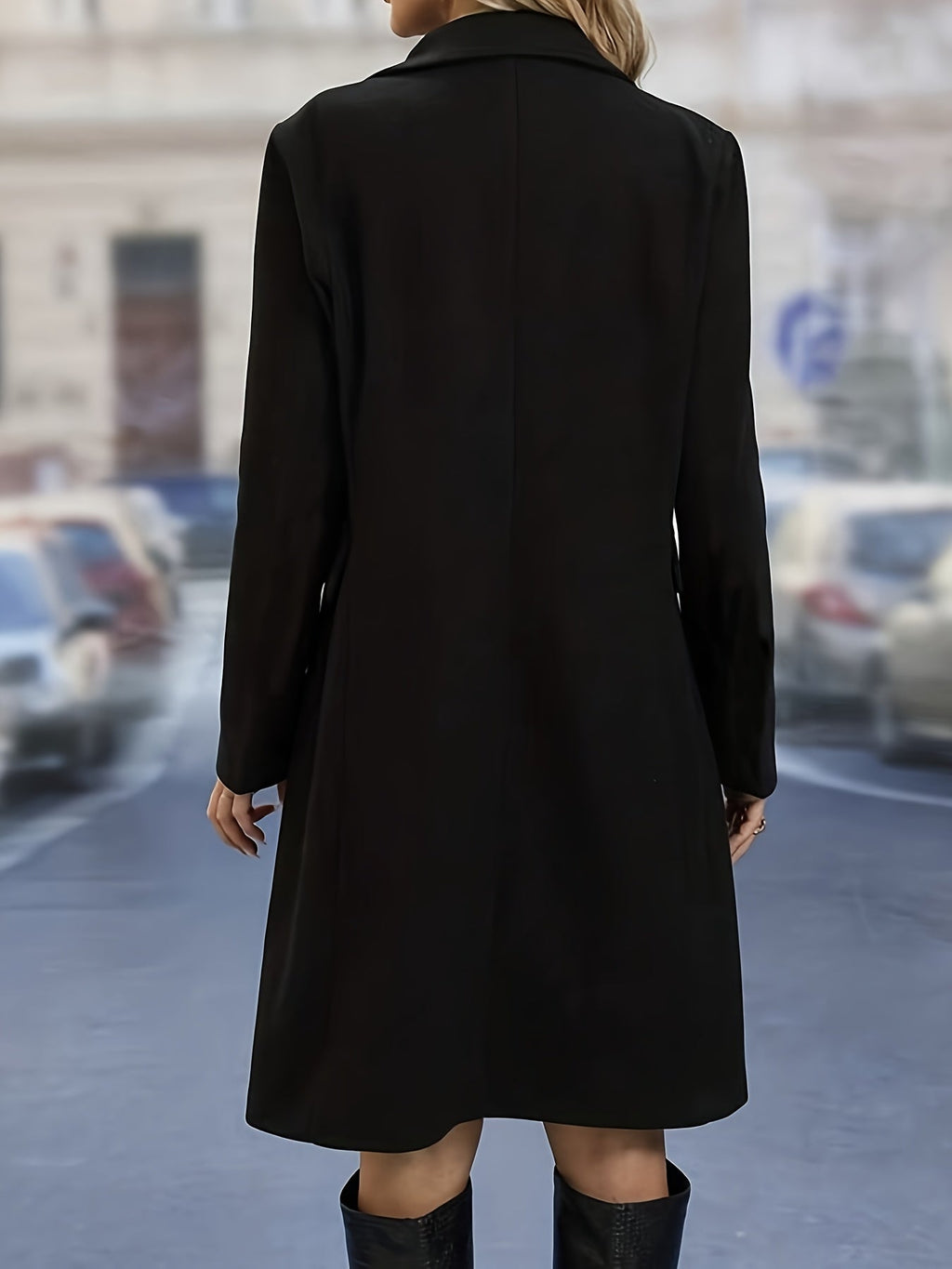 Wool Blend Long Coat Women Double Breasted Mid Length