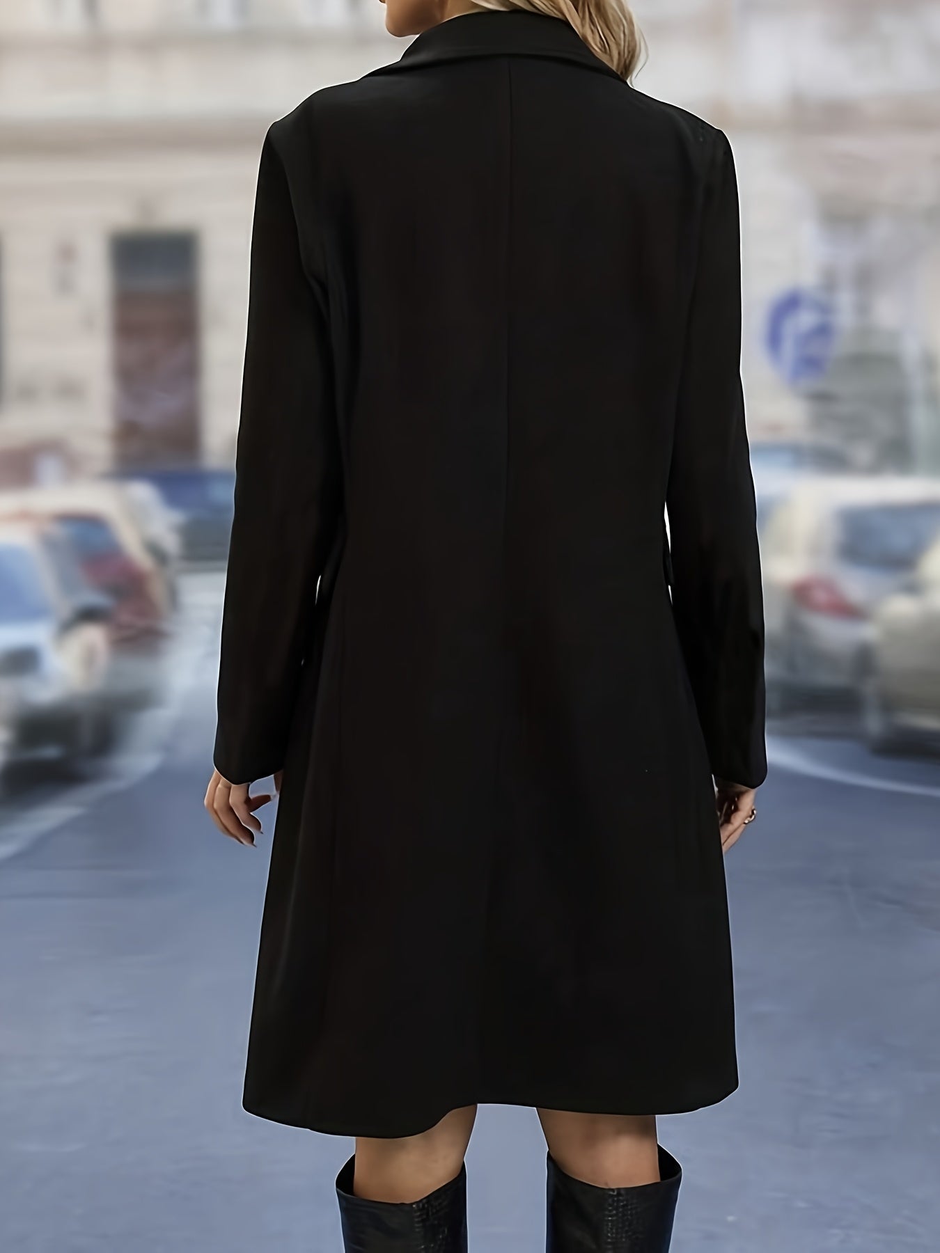 Wool Blend Long Coat Women Double Breasted Mid Length