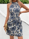 Frenchy Women’s Summer Allover Print Tie Halter Neck Dress