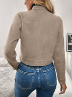 Cropped Suede Jacket Women Zip Front Long Sleeve