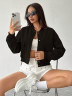Cropped Bomber Jacket Women Lightweight Snap Button