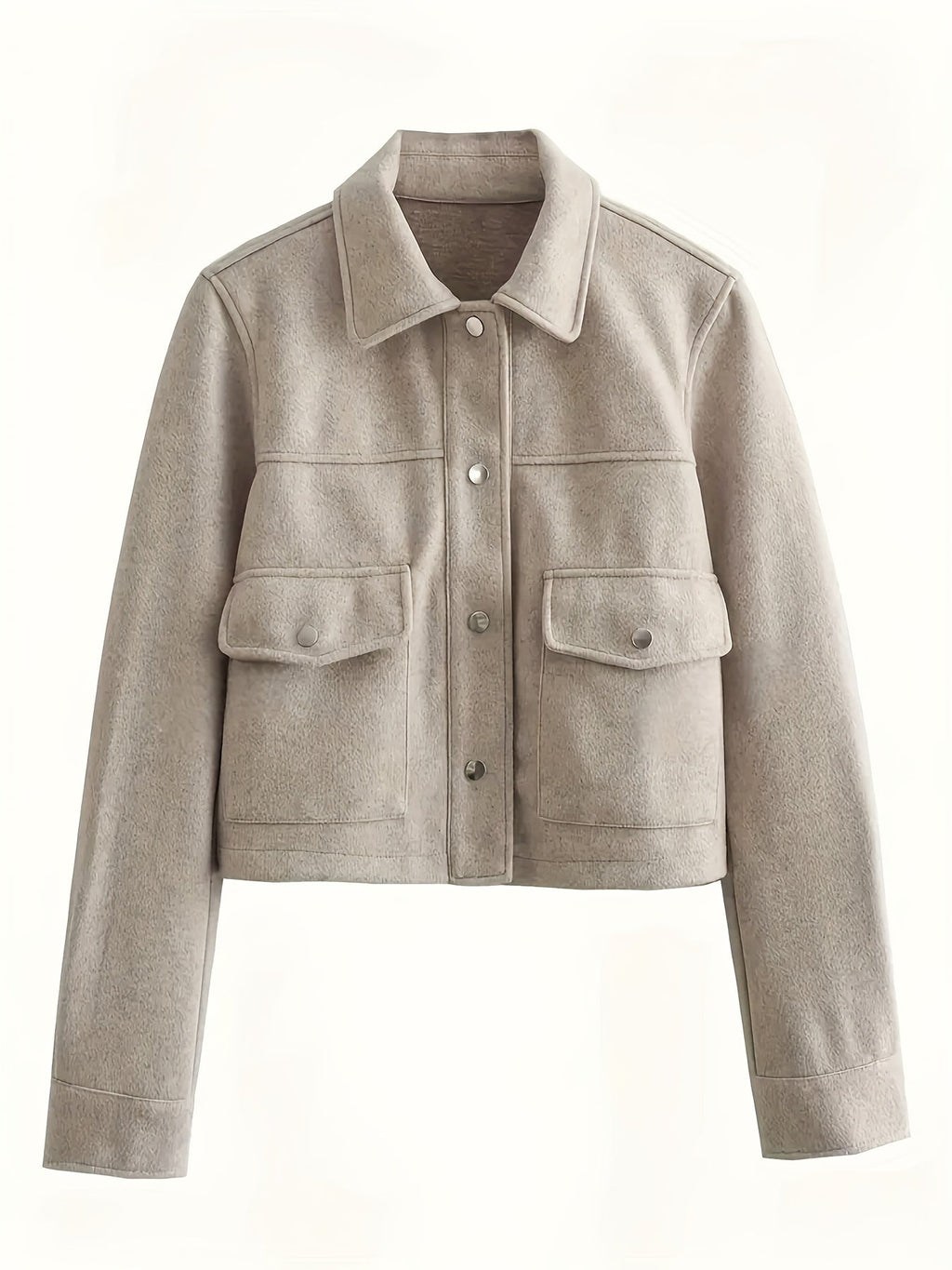 Cropped Black Jacket Women Button Front Long Sleeve