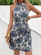 Elegant Printed Halter Mini Dress