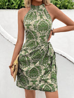 Elegant Printed Halter Mini Dress