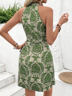 Elegant Printed Halter Mini Dress