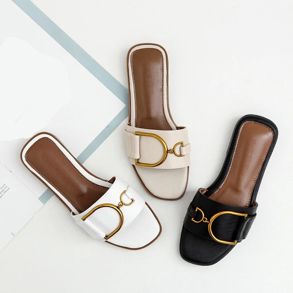 Elegant Square Toe Slide Sandals