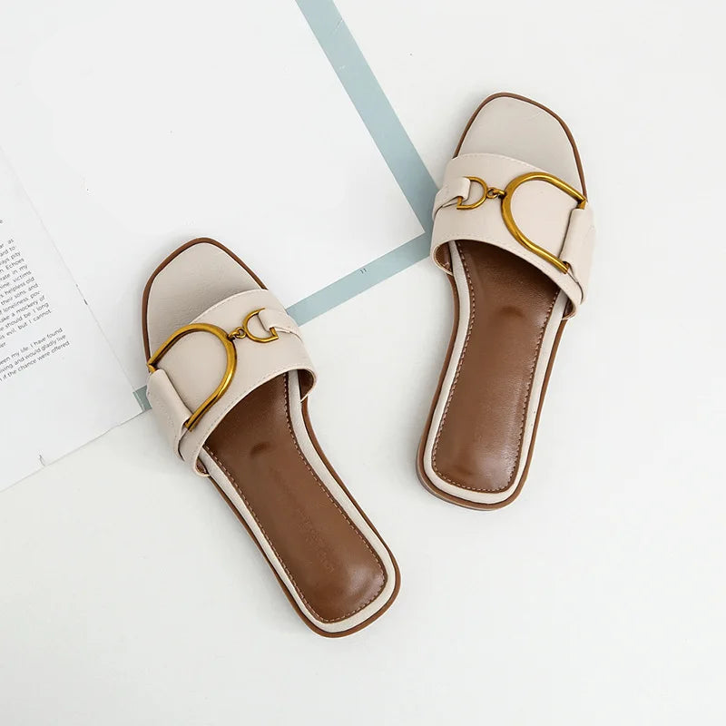 Elegant Square Toe Slide Sandals