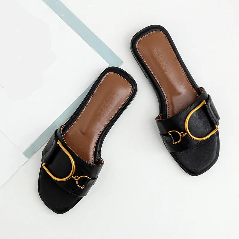 Elegant Square Toe Slide Sandals