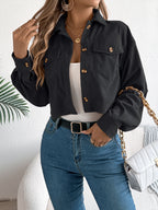 Cropped Corduroy Jacket Women Button Front Long Sleeve