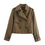 Cropped Trench Coat Women Double Breasted Short Jacket