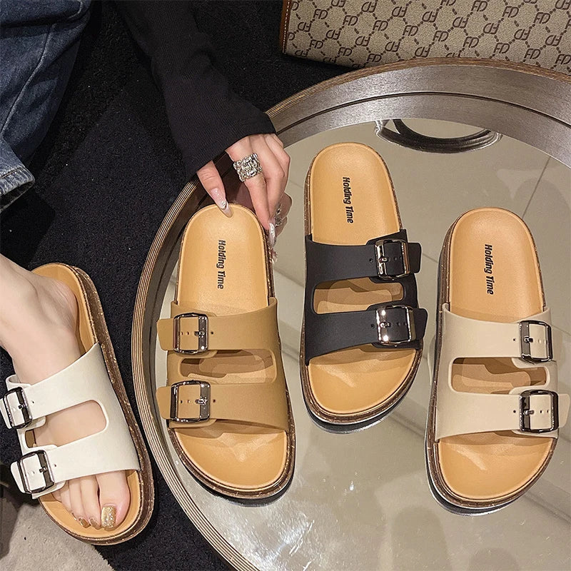 Smile POP 2025 Double Strap Women’s Summer Slippers with Adjustable Buckles