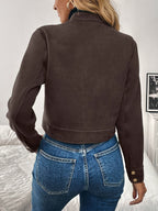 Cropped Suede Jacket Women Zip Front Long Sleeve