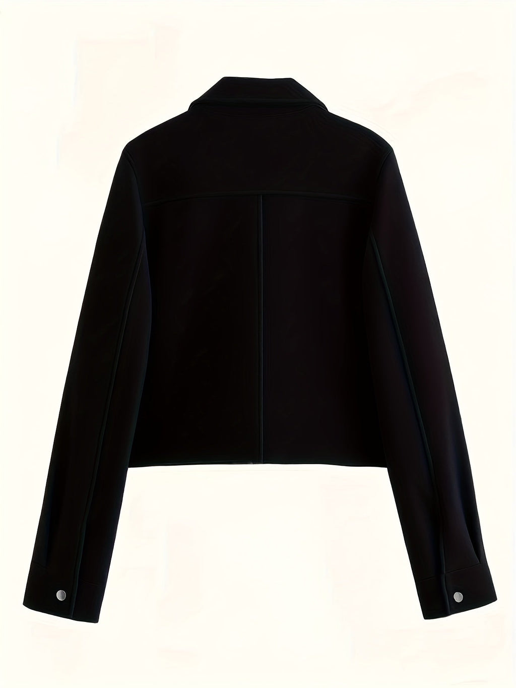 Cropped Black Jacket Women Button Front Long Sleeve