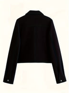 Cropped Black Jacket Women Button Front Long Sleeve
