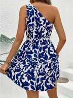 Women’s Sleeveless One-Shoulder Printed Fit and Flare Dress