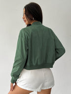 Cropped Bomber Jacket Women Lightweight Snap Button