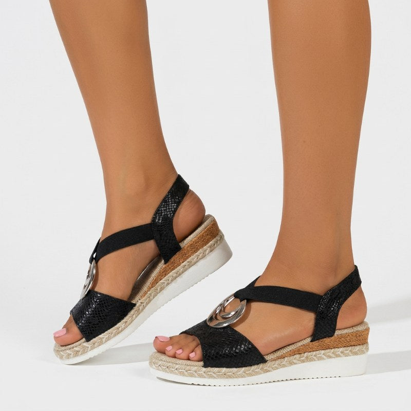 Dam sandaler kilklack espadrille - Black
