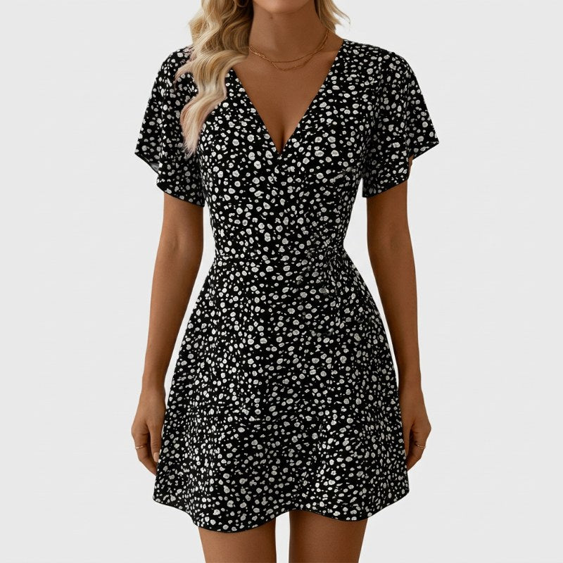 Dam sommarklänning omlottklänning prickig - Black