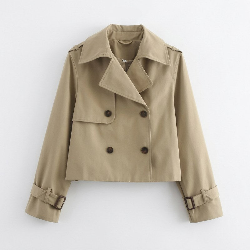 Dam trenchcoat kort dubbelknäppt - Beige