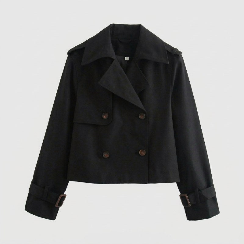 Dam trenchcoat kort dubbelknäppt - Black
