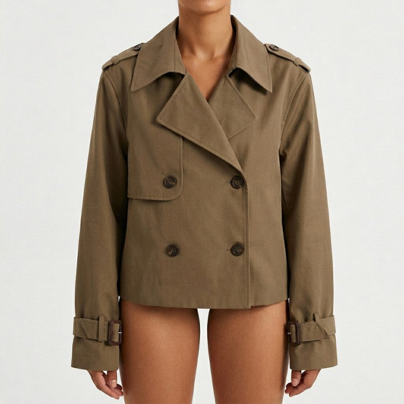 Dam trenchcoat kort dubbelknäppt - Brown