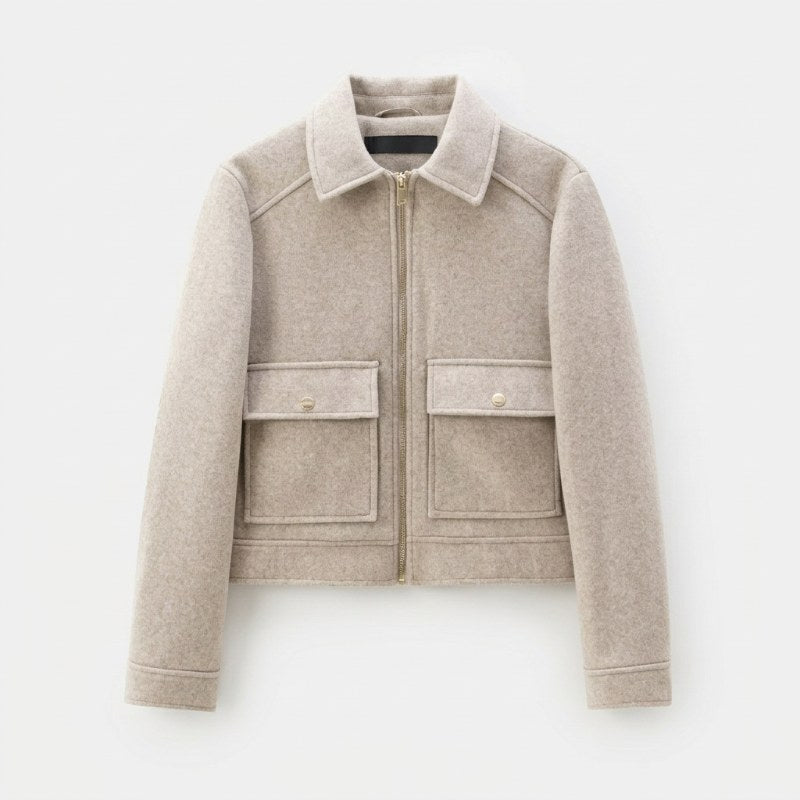 Dam yllejacka med dragkedja - Beige