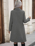 Wool Blend Long Coat Women Double Breasted Mid Length
