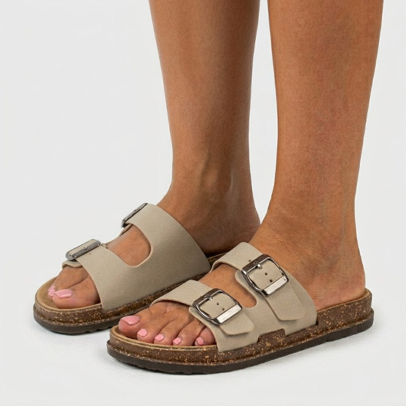 Women's comfortable summer sandals double strap buckle - Beige