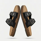 Women's comfortable summer sandals double strap buckle - Svart