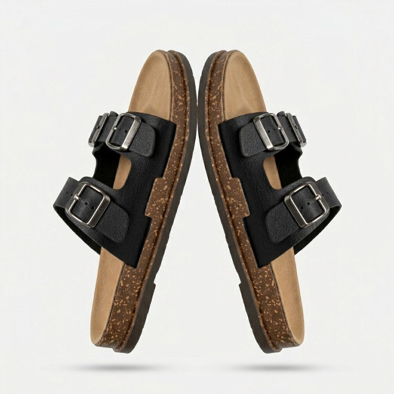 Women's comfortable summer sandals double strap buckle - Svart