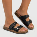 Women's comfortable summer sandals double strap buckle - Svart