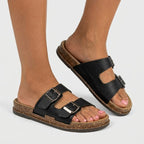 Women's comfortable summer sandals double strap buckle - Svart