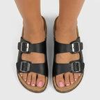 Women's comfortable summer sandals double strap buckle - Svart