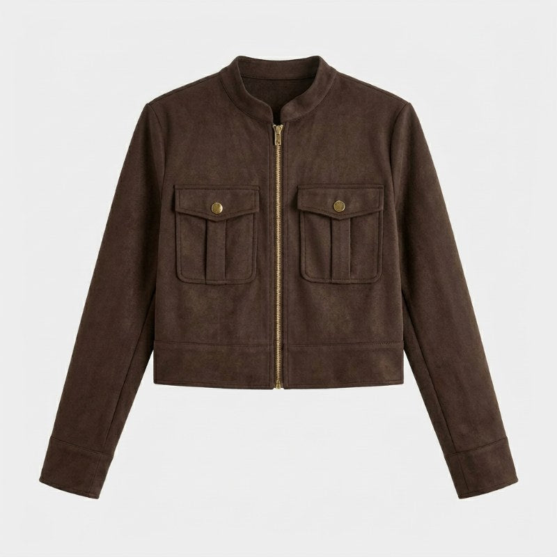 Women's lightweight bomber jacket short casual - Brun