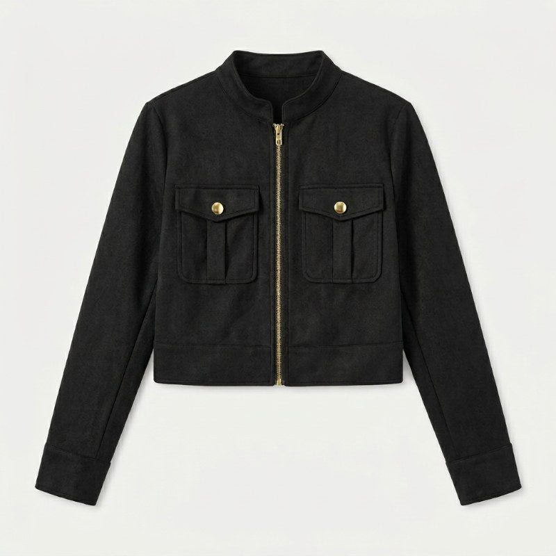 Women's lightweight bomber jacket short casual - Svart