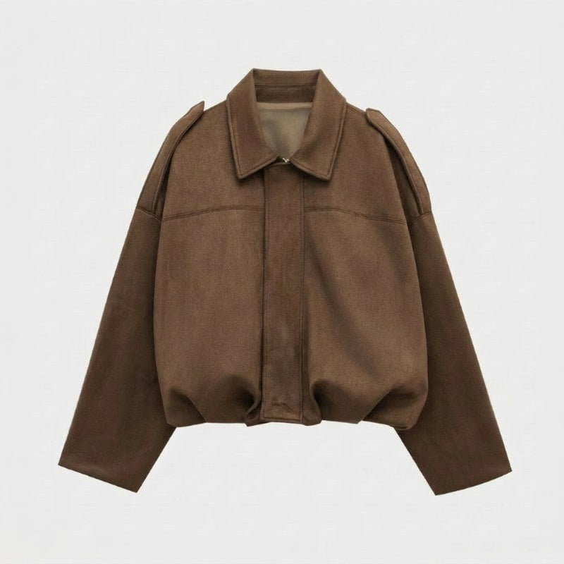 Women's oversized bomber jacket casual streetwear - Brown