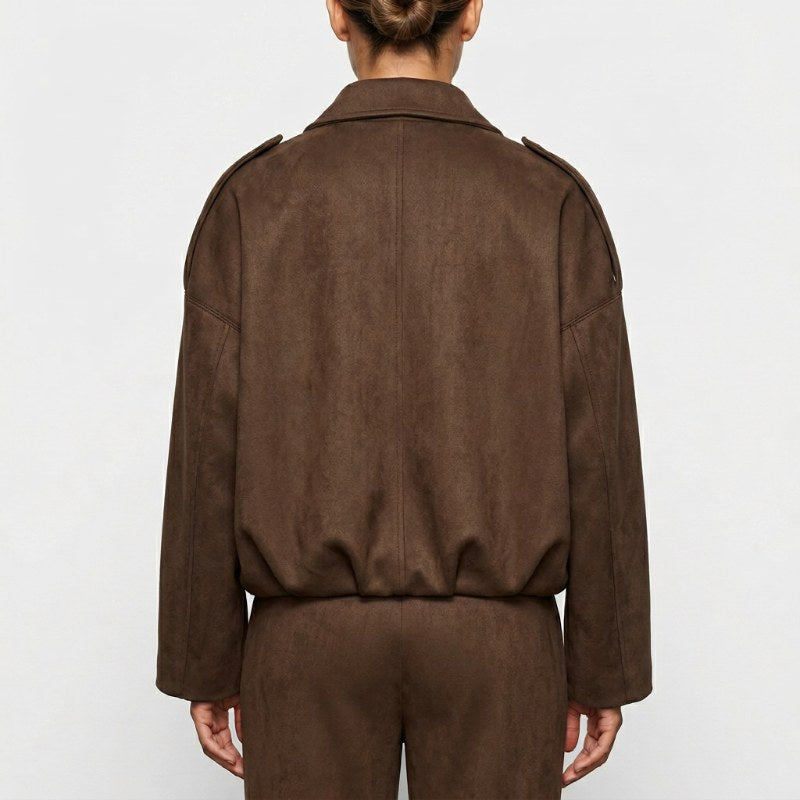 Women's oversized bomber jacket casual streetwear - Brun