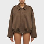 Women's oversized bomber jacket casual streetwear - Brun