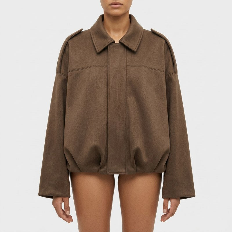 Women's oversized bomber jacket casual streetwear - Brun