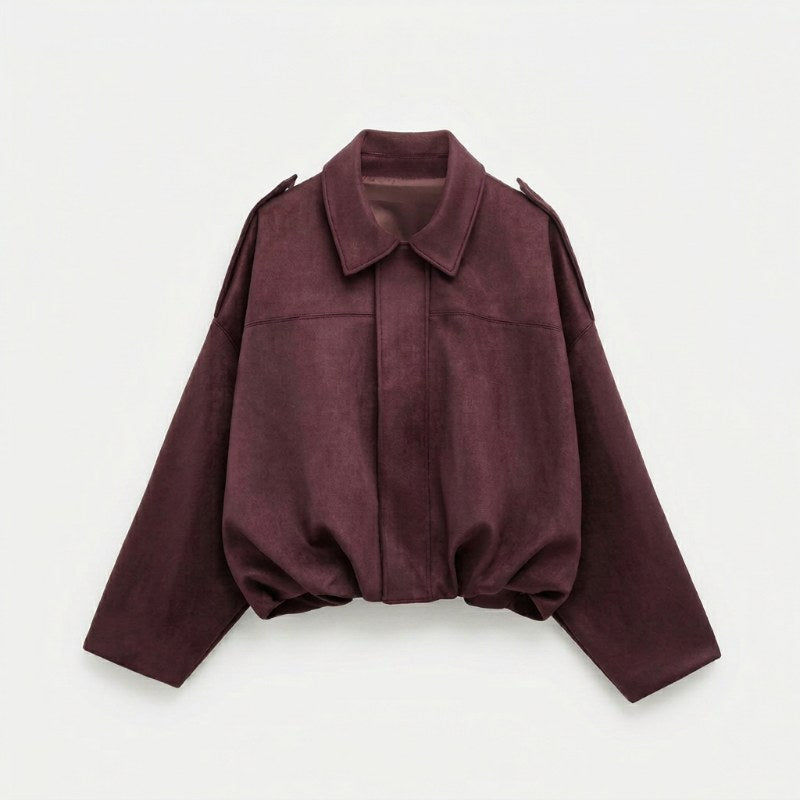 Women's oversized bomber jacket casual streetwear - Red