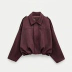 Women's oversized bomber jacket casual streetwear - Red